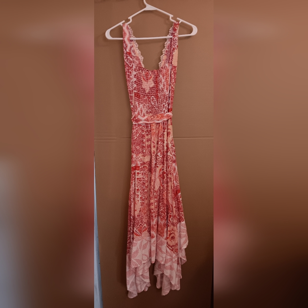 Sky & Sand Women's White Orange Red Dress Belted Large V Neck Stretch - Picture 4 of 11
